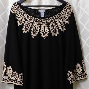 Catherines Black Tunic Top Shirt Embroidered 3X